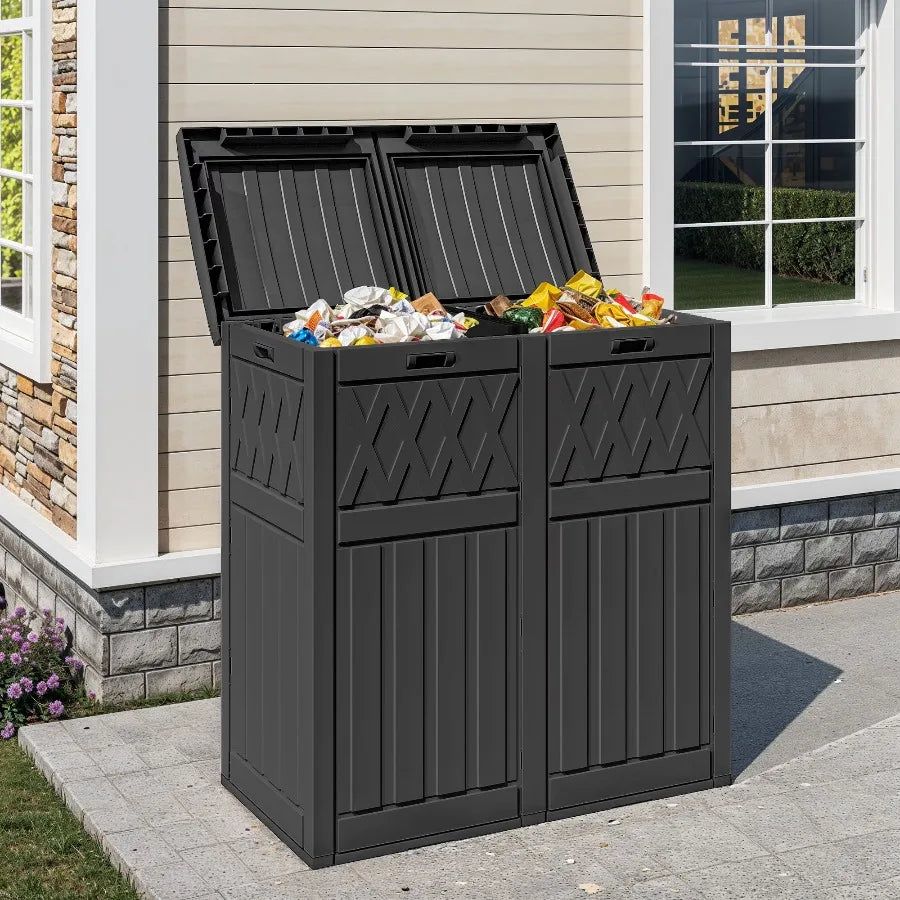 Uforic Double Compartment Weatherproof Resin Trash Can With Lid