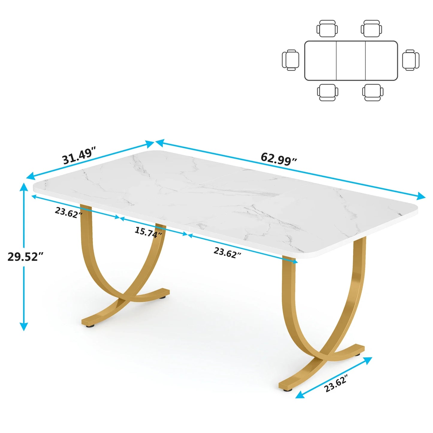 Tribesigns Modern Dining Table With Faux Marble Top For Kitchen Dining Room Solid Wood Base