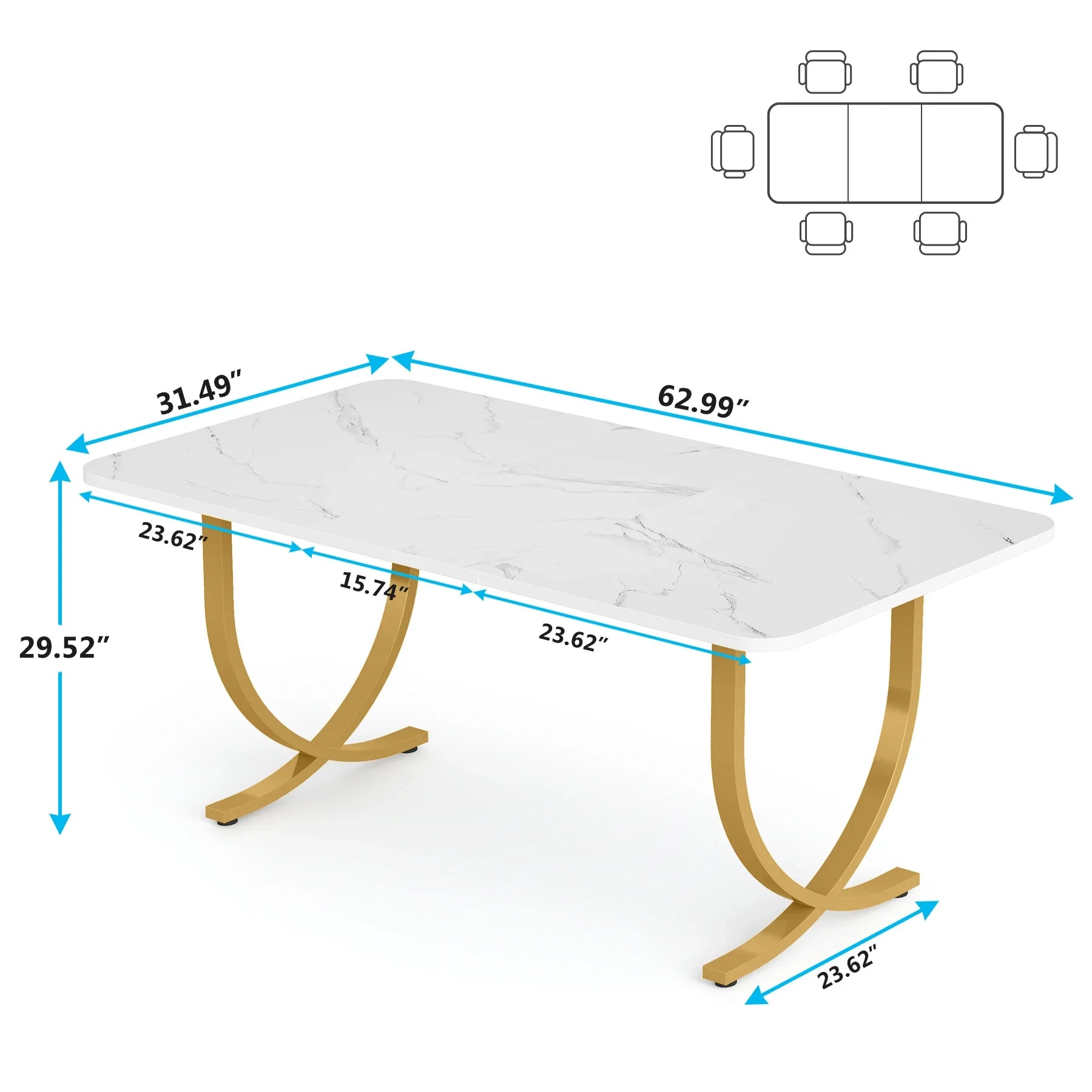 Tribesigns 63" Modern Dining Table Kitchen Table with Faux Marble Top