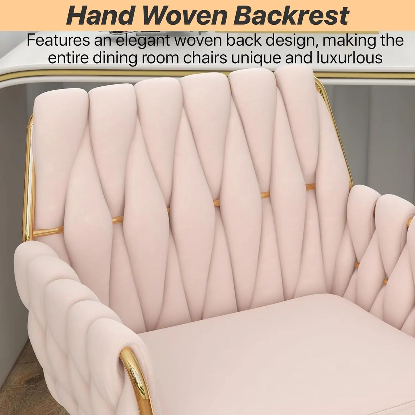 Velvet Home Office Chair, Modern Height Adjustable Cute Vanity Chair, 360° Swivel Makeup Chair Desk Chair with Golden Base