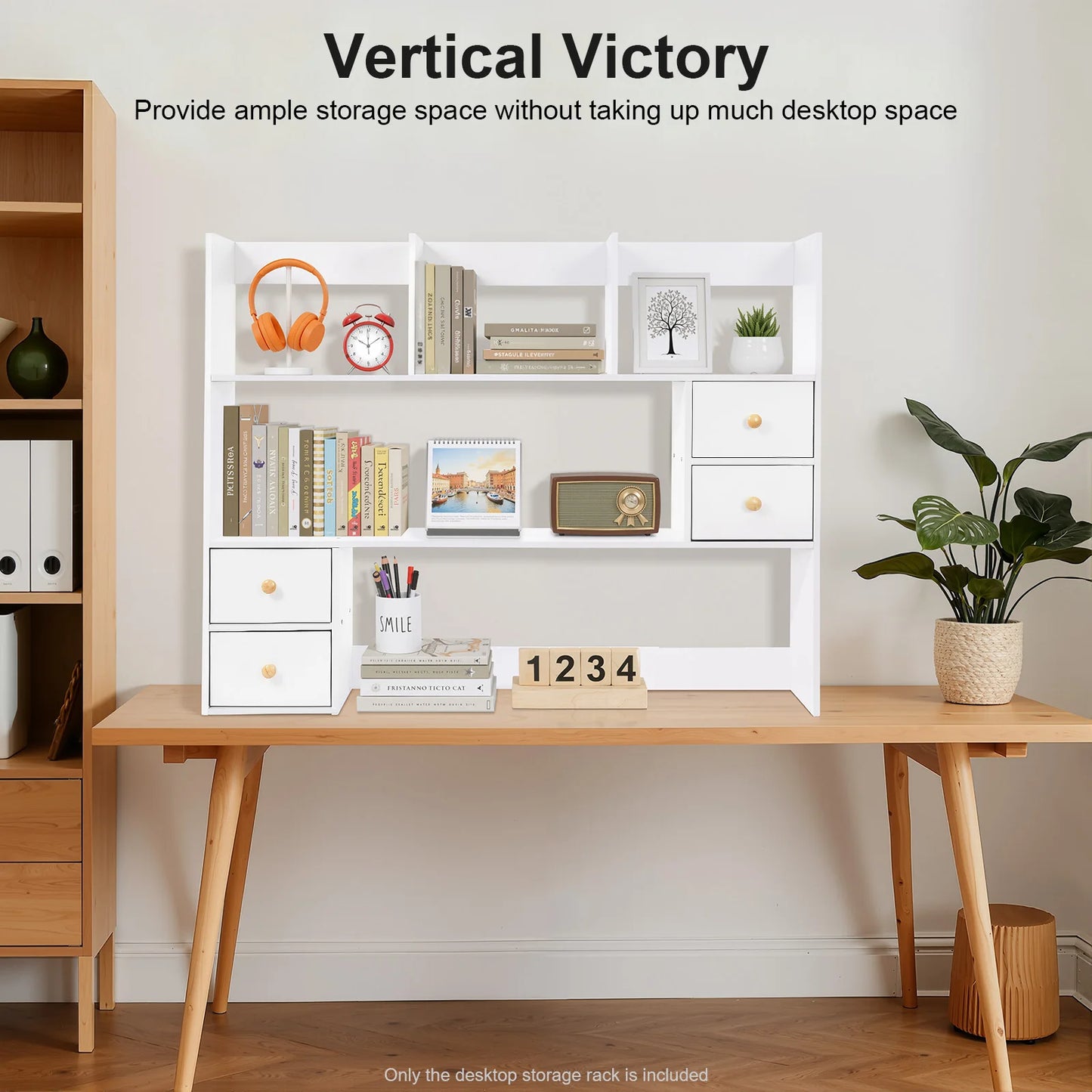 Bymaocar Desk Bookshelf 4 Cabinet MDF Desktop Organizer