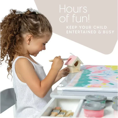 promotion-Kids Art Table Set with Chairs for Playroom, Toddler Craft and Play Wood Activity Table with Storage Bins and Paper Ro
