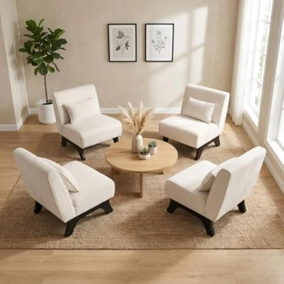 Upholstered armless lounge chairs set of two – wood frame construction with high-density foam cushioning and integrated back pil