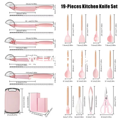 19-in-1 Kitchen Knife &amp; Silicone Utensil Combo Set, Heat Resistant Cooking Tools with Detachable Storage Organizer