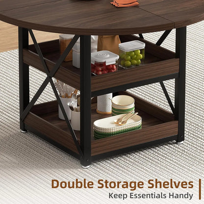 5-Piece Round Dining Table Set for 4 with Storage, Kitchen Table with 4 PU Leather Chairs, Space Saving for, Customized