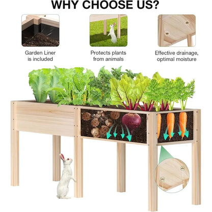 Large Outdoor Raised Garden Bed with Legs, 72L x 23W, Reinforced Wooden Planter for Backyard, Patio, Balcony, 300lb Capacity, Di