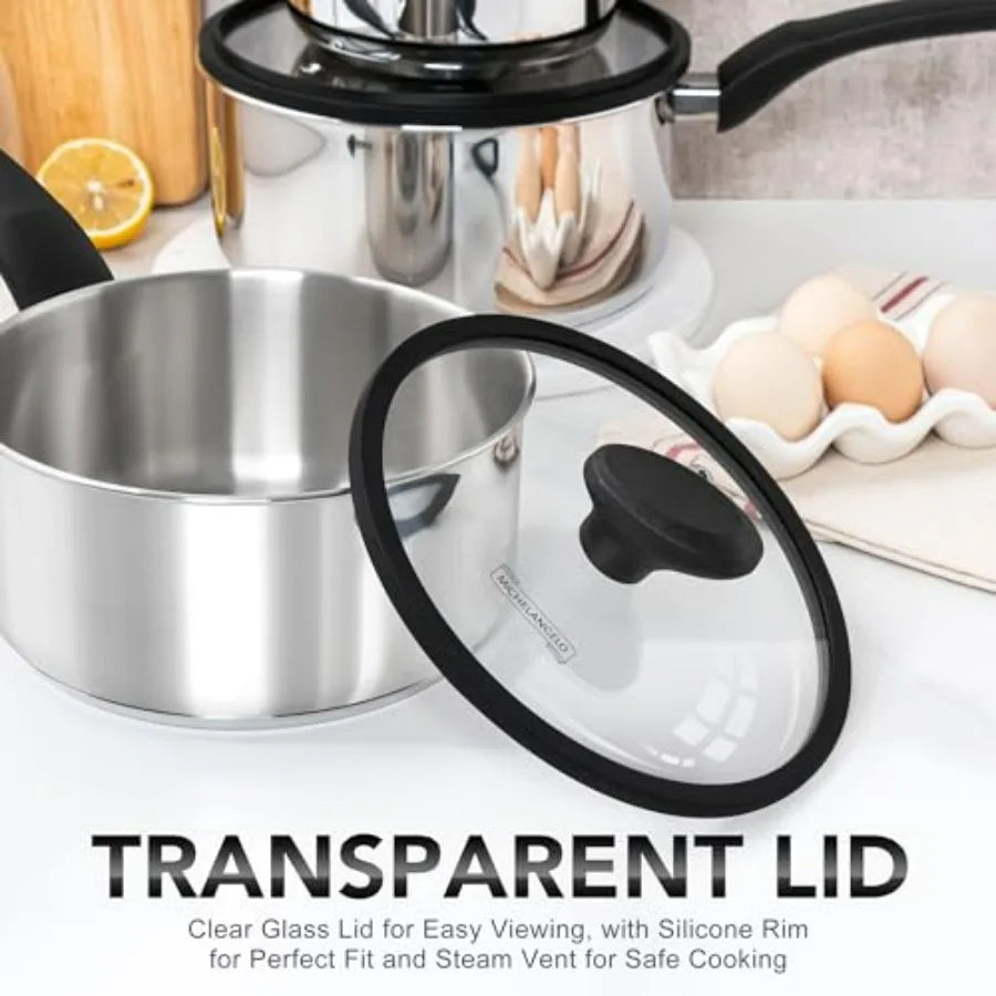 Stainless Steel Saucepan with Lid 1QT & 2QT & 3QT, Triply Stainless Steel Saucepans with Bakelite Handle, Premium Nonstick Sauce
