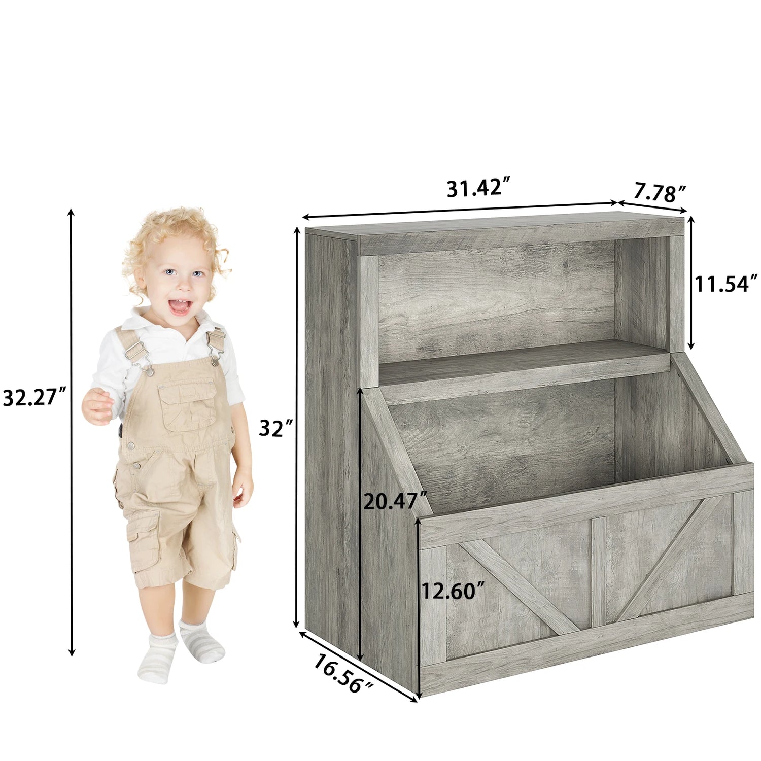 Kids Bookshelf Wooden Toy Storage Organizer with Cubby Toddler Bookcases for Playroom Children&