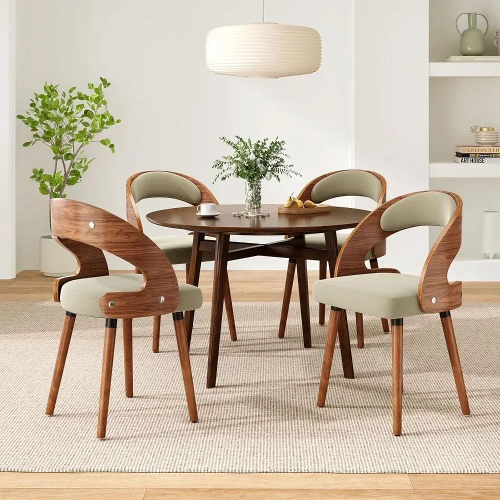 Modern Wood Dining Chairs Set of 4 Upholstered with Curved Backrest for Kitchen Dining Room Living Room, Customized
