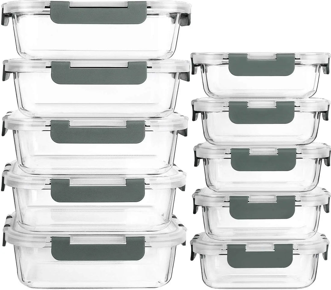 10-Pack Glass Meal Prep Containers with Lids, Airtight Food Storage for Microwave, Oven, Freezer &amp; Dishwasher