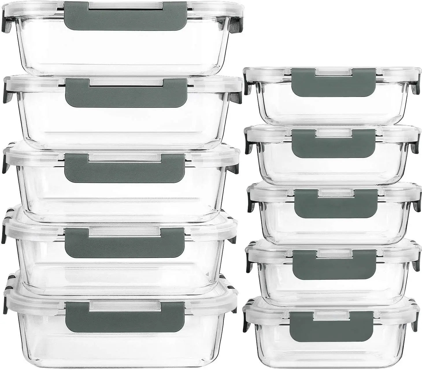 10-Pack Glass Meal Prep Containers with Lids, Airtight Food Storage for Microwave, Oven, Freezer &amp; Dishwasher