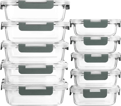 10-Pack Glass Meal Prep Containers with Lids, Airtight Food Storage for Microwave, Oven, Freezer &amp; Dishwasher