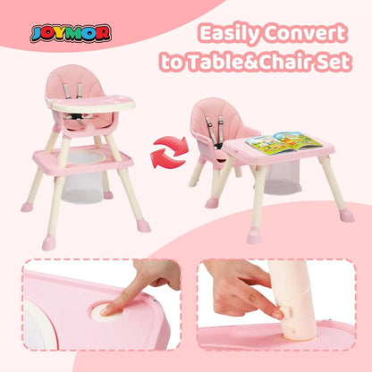 7-in-1 Convertible High Chair for Babies and Toddlers with Storage Basket in Pink