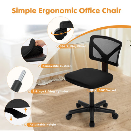 JHK Mesh Armless Office Chair With Lumbar Support And Wheels