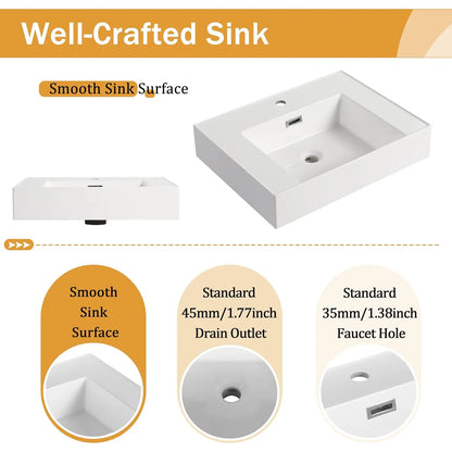 24 Inch Freestanding Bathroom Vanity with Resin Sink, Double Drawer Soft Close Storage Cabinet Basin Top Combo,, Customized