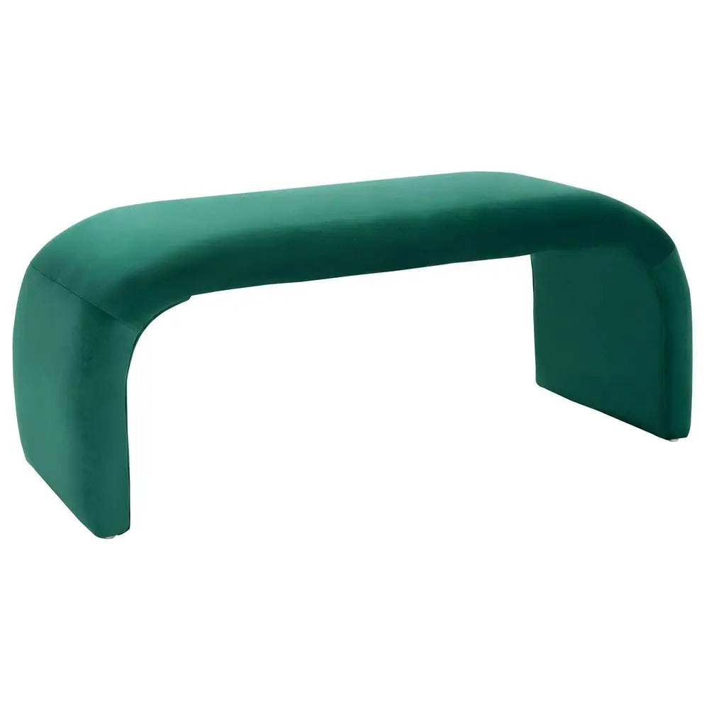 Home Collection Tenko Emerald Green Curved Upholstered Accent Bench, Modern Minimalist Seating for Bedroom, Entryway or Living