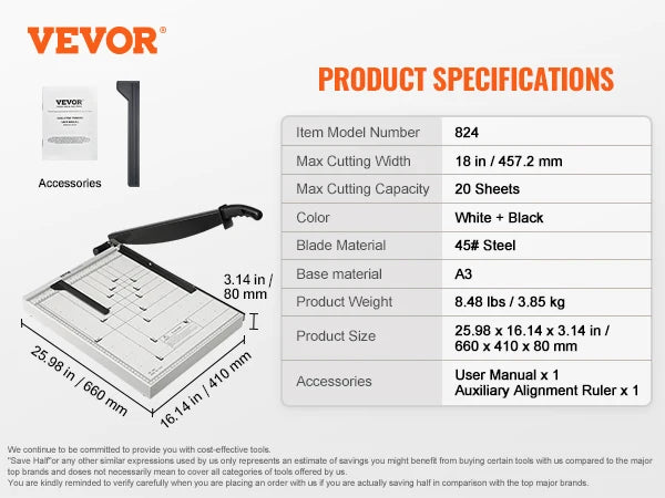SucceBuy Paper Cutter Guillotine Trimmer 15"/18" Cut Length 16/20 Sheets Capacity Heavy Duty Paper Cutter for Home Office School