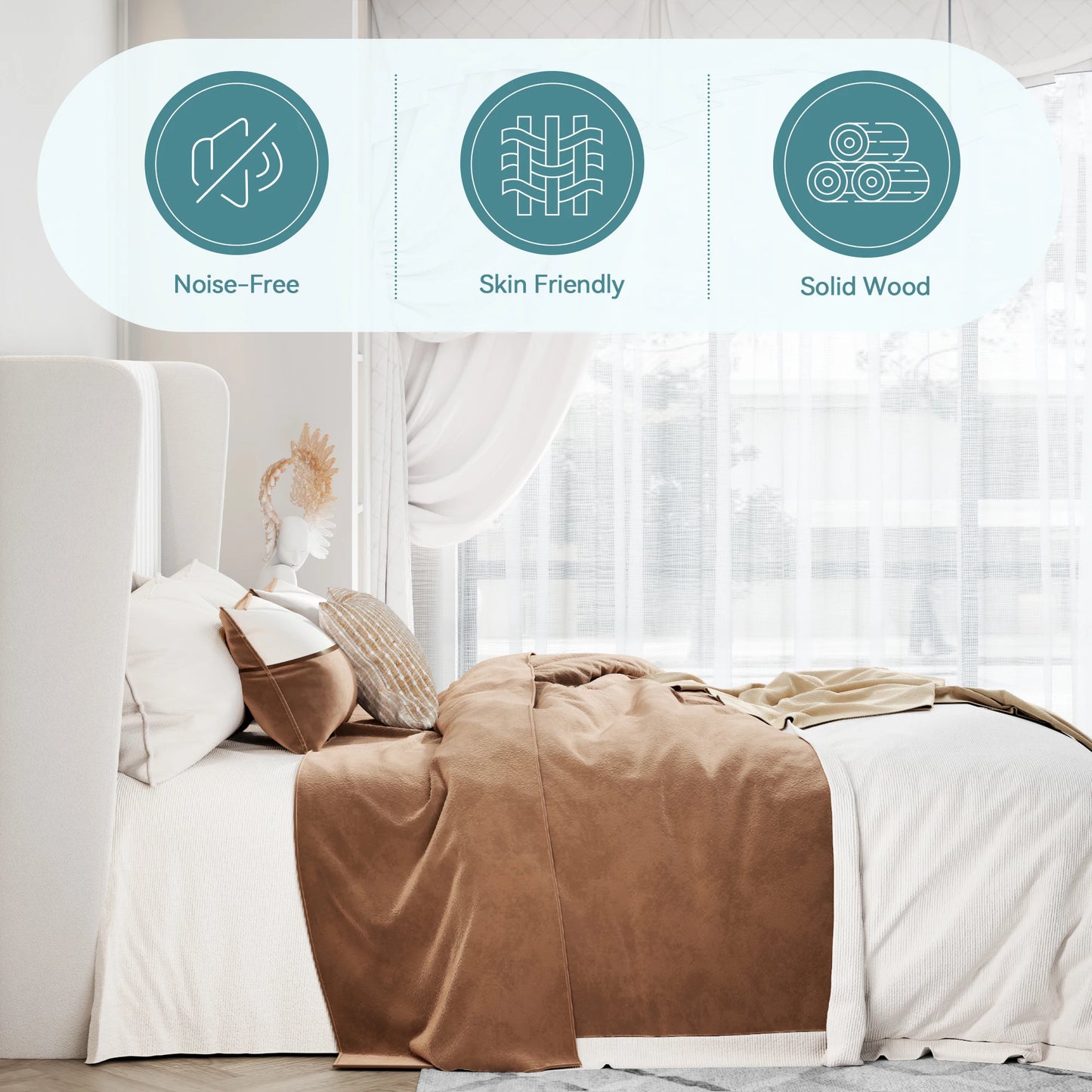 HOOMIC Velvet Upholstered Bed Frame With Wingback Headboard And Slats