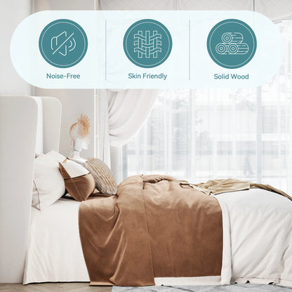 HOOMIC Velvet Upholstered Bed Frame With Wingback Headboard And Slats