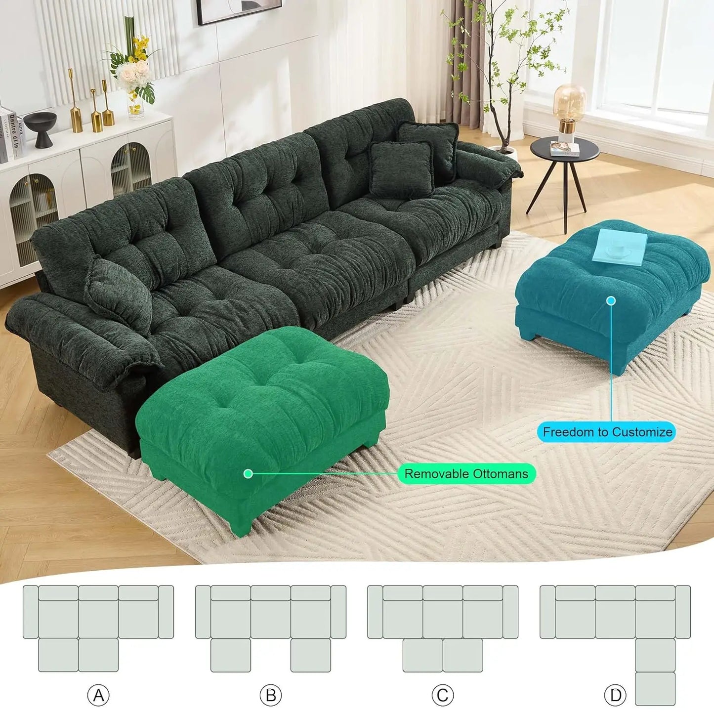 Modular U Shaped Sectional Sofa Chenille Cloud Couch