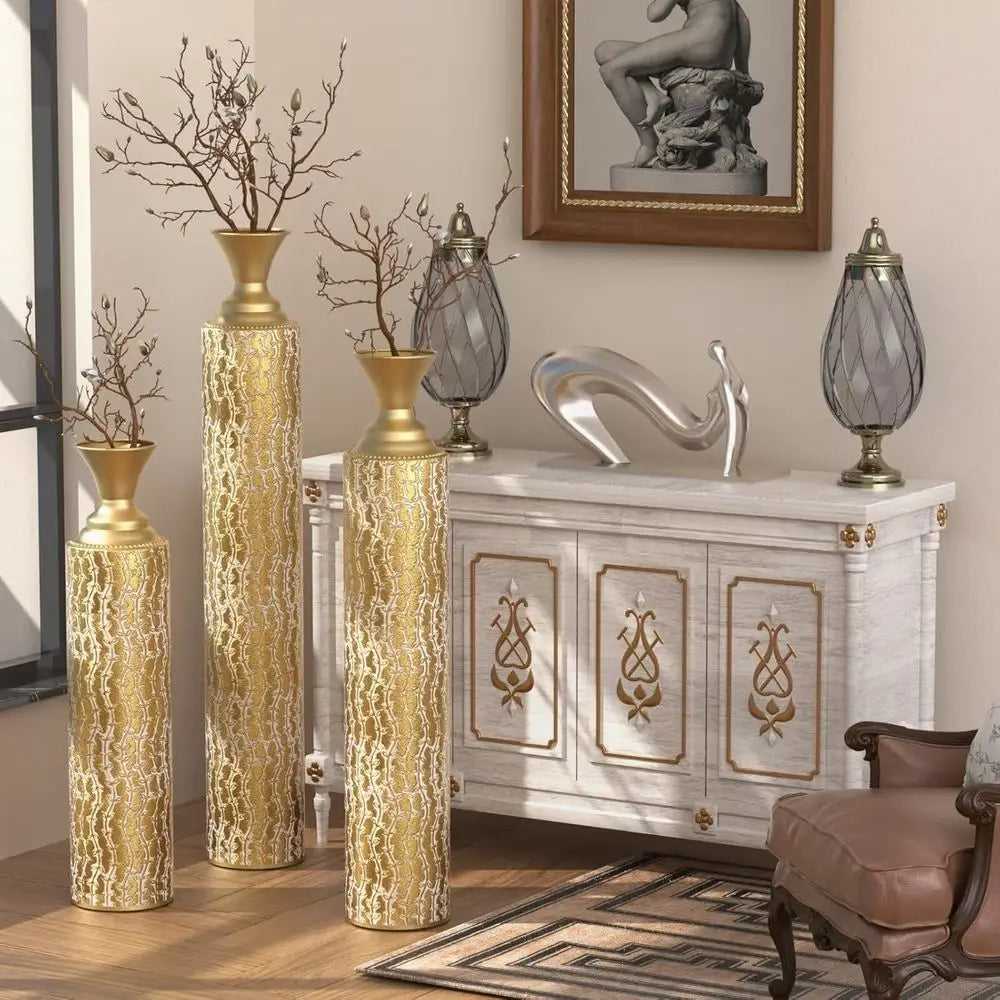 Vases Decorative Tall Set of 3 Extra Large Tall Metal Floor Vases Home Decor for Fake Flowers Center Vases for Centerpieces 34,