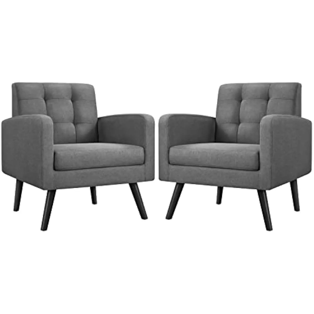 Mid Century Modern Faux Leather Tufted Armchairs With Rubberwood Legs