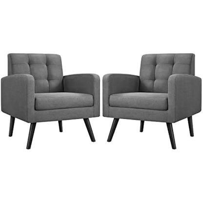 Mid Century Modern Faux Leather Tufted Armchairs With Rubberwood Legs