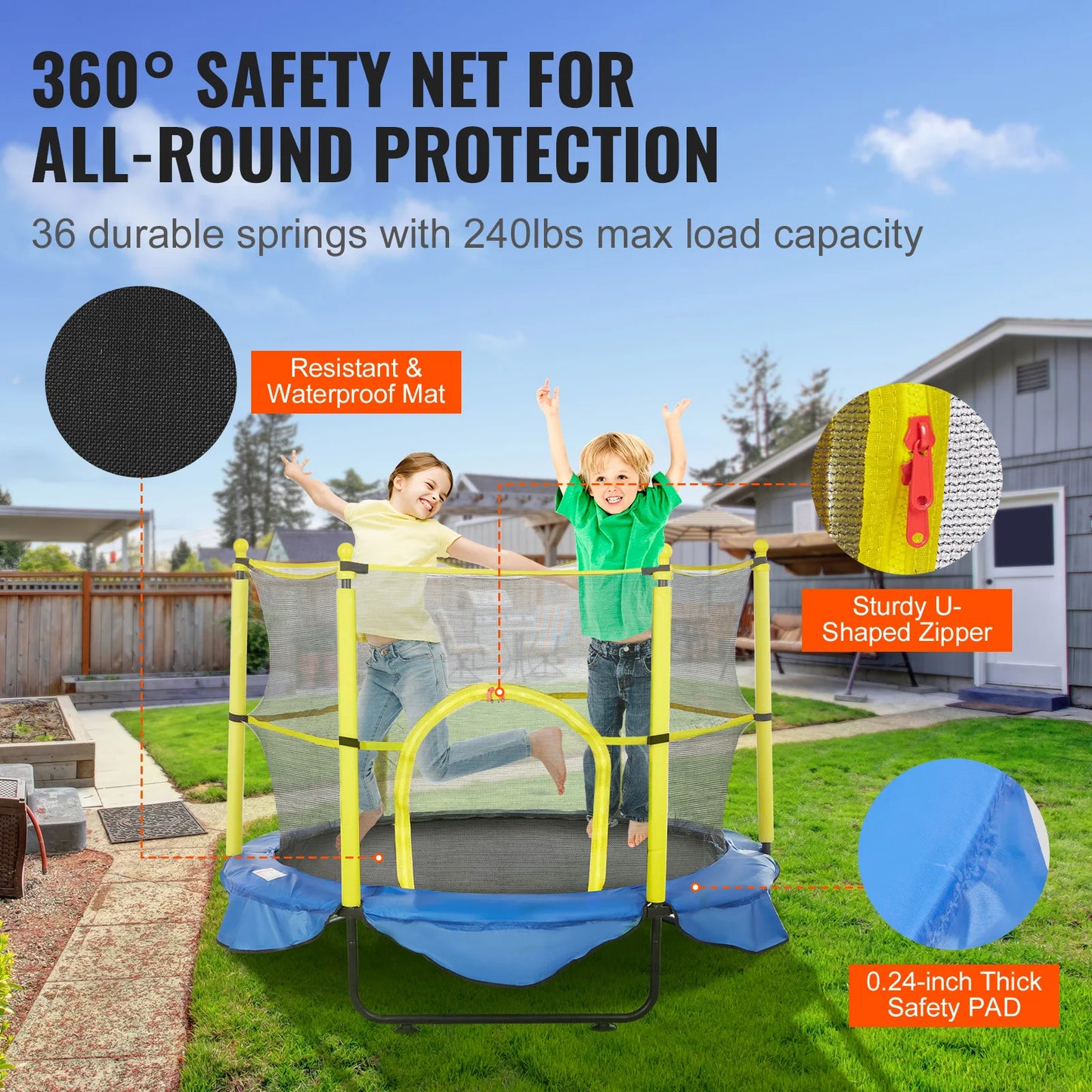 VEVOR Trampoline With Safety Enclosure Net And Basketball Hoop