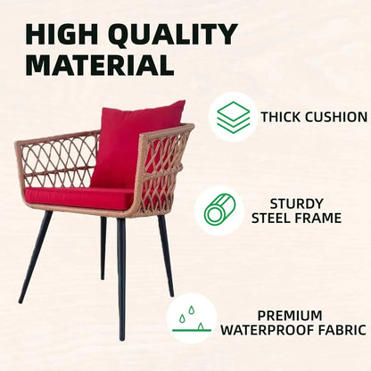4 Piece Patio Furniture Set,Outdoor Conversation Set with Wicker Sofa, 2 Rattan Chairs and Glass Table, Patio, Customized