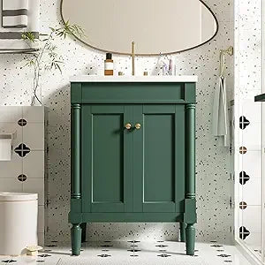 24 Inch Bathroom Vanity with Single Sink Combo Set, Modern Bathroom Storage Cabinet with Double Soft Closing Doors, Solid Wood F