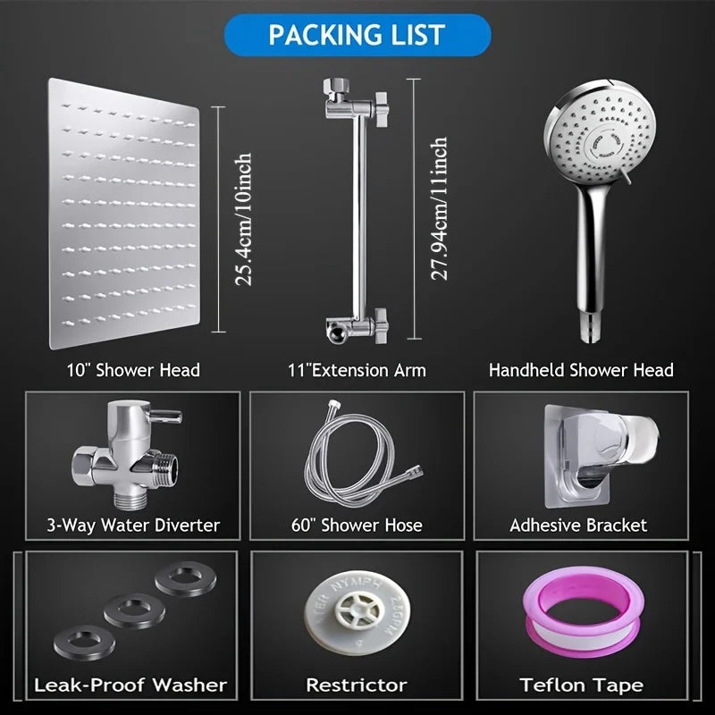 12 Inch Quality Set Rain Shower Head / Handheld Water Saving Shower Bathroom Handheld Three Mode Booster Shower Combination