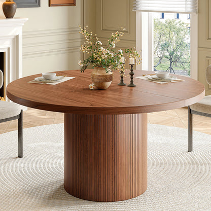ONBRILL Modern Round Fluted Wood Dining Table for Home Furniture