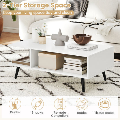 HOMASIS Two Tier Coffee Table With Storage Compartments Metal Legs