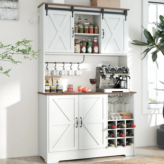 Charge Kitchen Pantry Cabinet With Charging Station and Sliding Doors