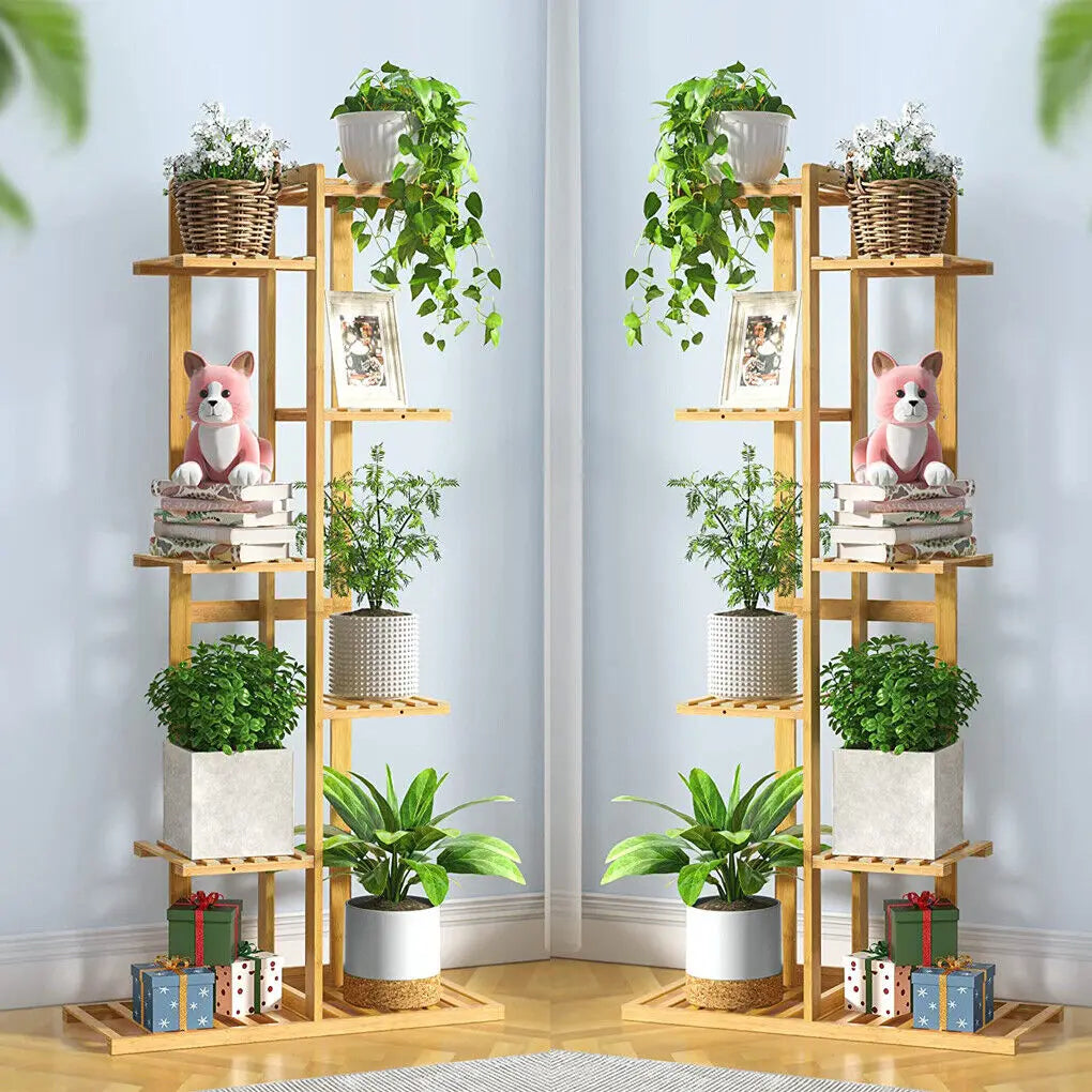 Wisfor Bamboo Corner Plant Stand Multi Tier Flower Holder Shelf