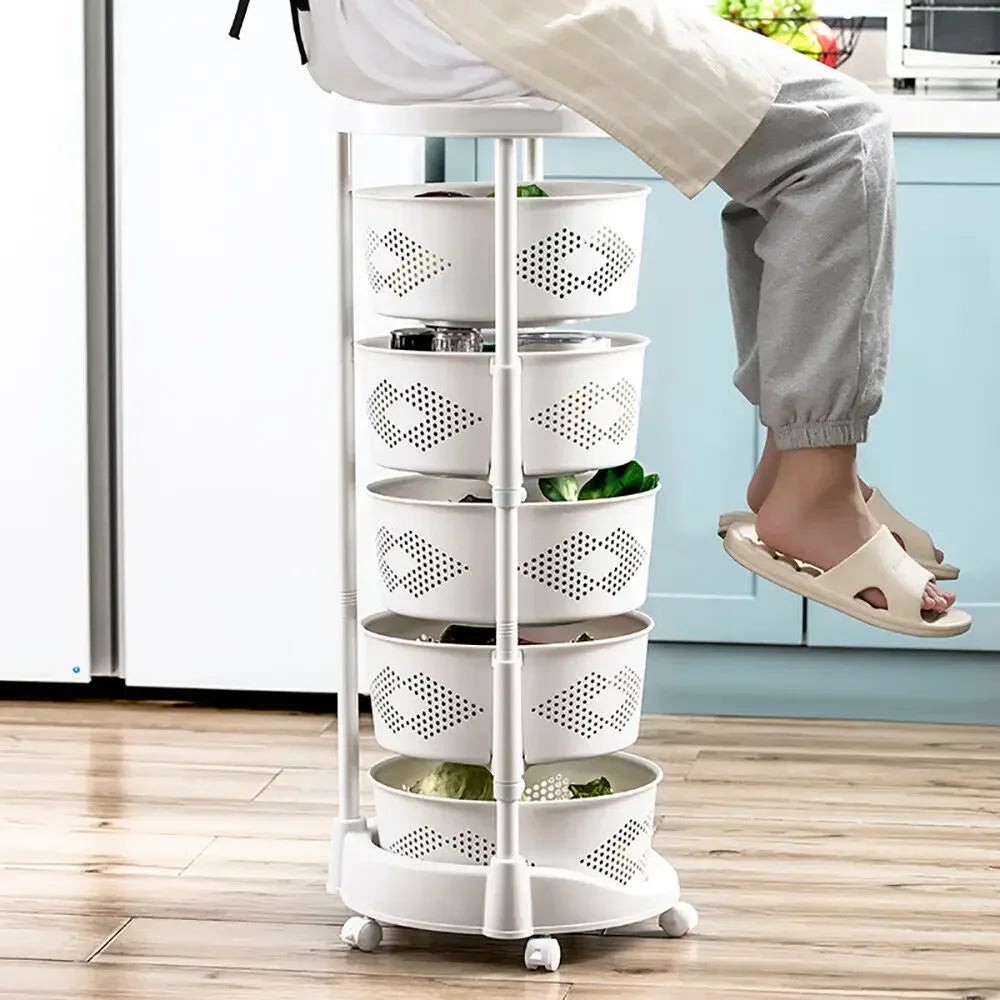 5 Tier Rotating Kitchen Organizer Rack With Wheels