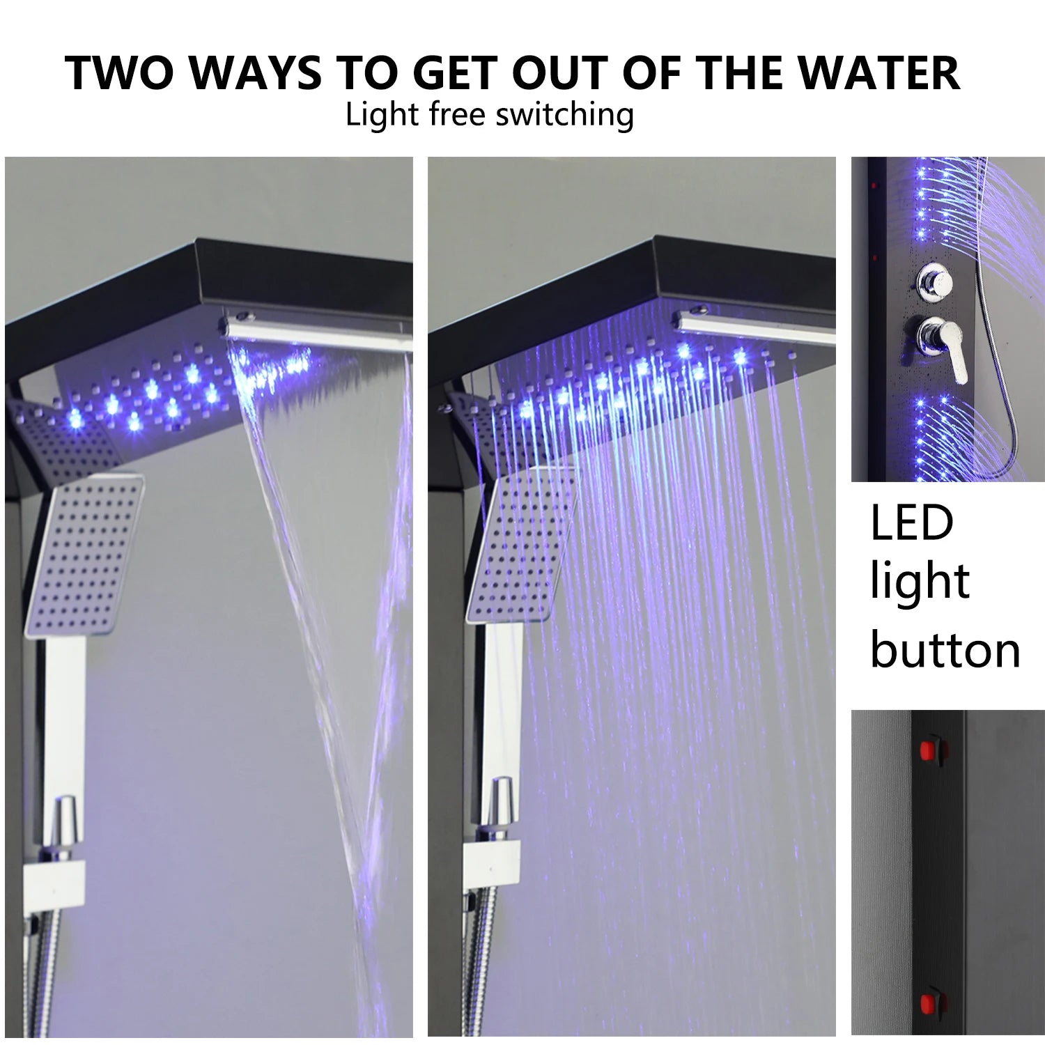 KEMAIDI Stainless Steel Shower Panel Tower System LED Shower Head 5-Function Faucet Rain Massage System with Body Jets Shower