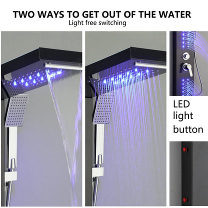 KEMAIDI Stainless Steel Shower Panel Tower System LED Shower Head 5-Function Faucet Rain Massage System with Body Jets Shower