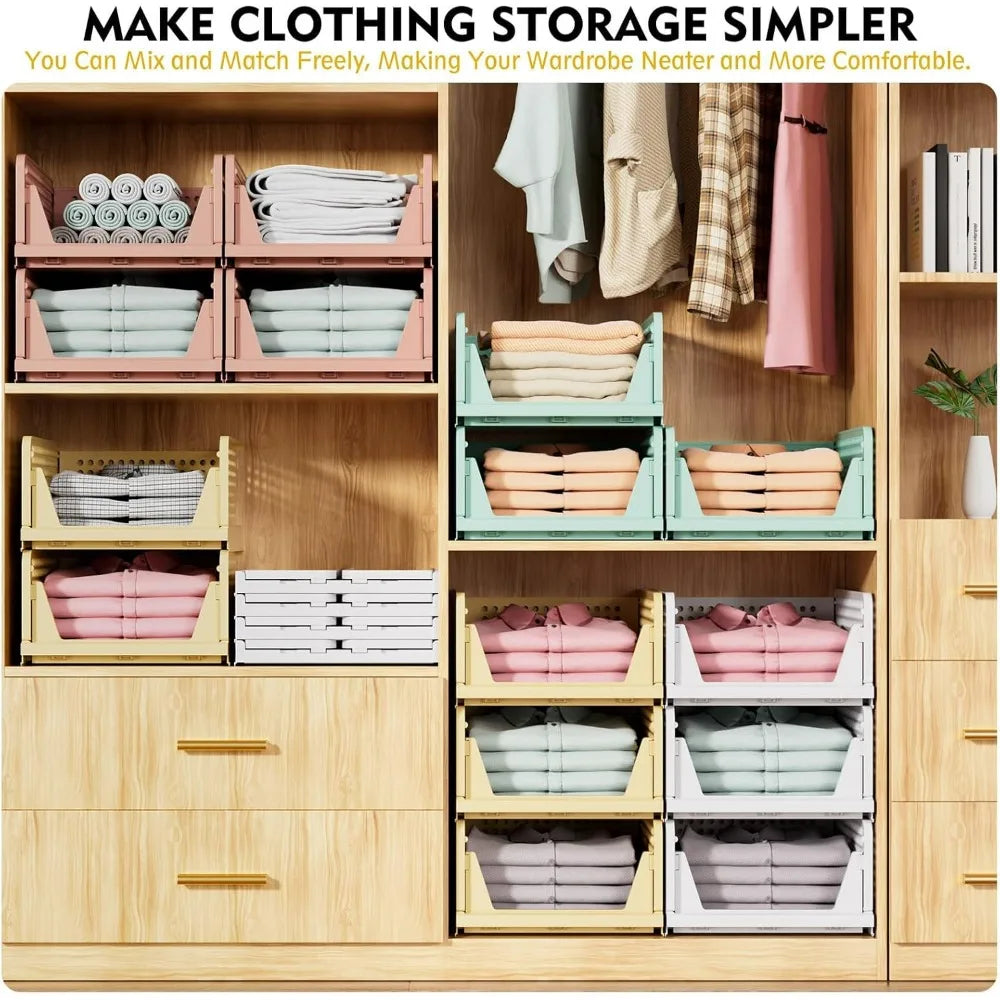 SNSLXH 5 Pack Stackable Closet Storage Basket Multifunctional &amp; Foldable Closet Organizer for Bathroom Kitchen Laundry Room