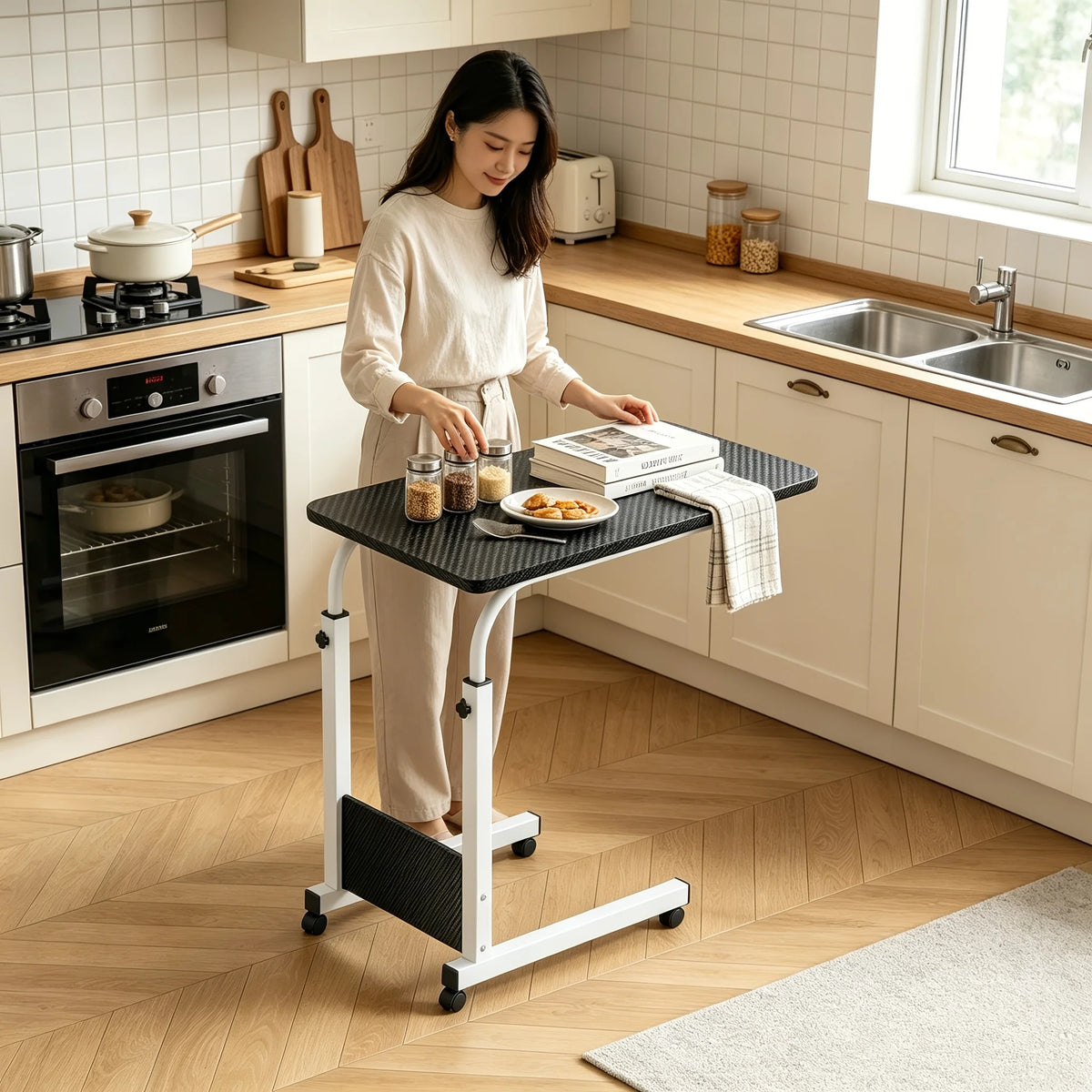 Adjustable Rolling Laptop Cart Overbed Table for Bed or Couch