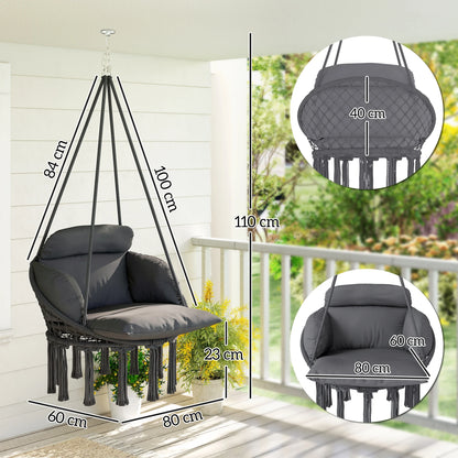 Outsunny Macrame Hanging Hammock Chair With Plush Cushion