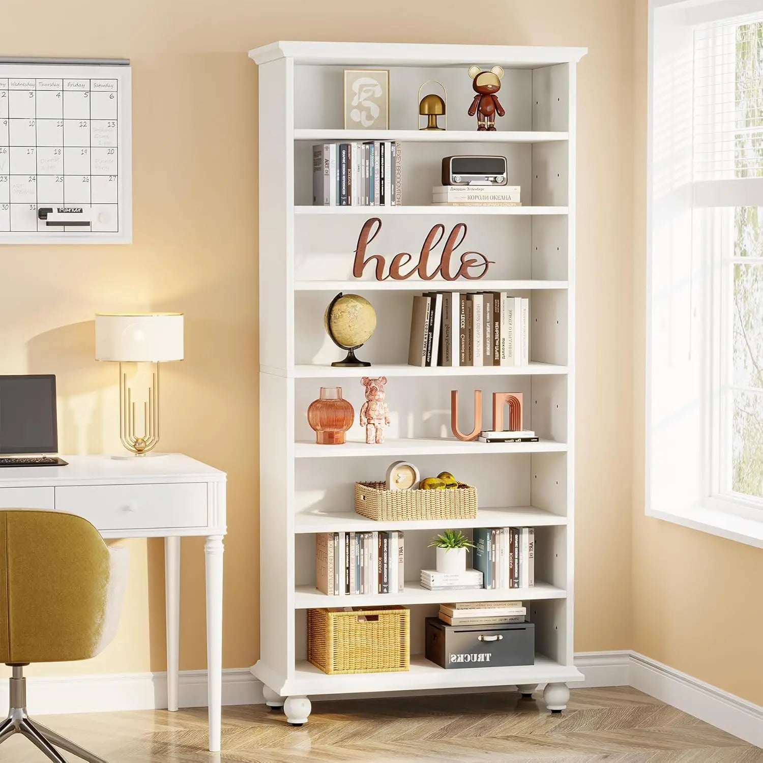 Bookcase with LED Lighting,Freestanding Bookshelf with Solid Wood Legs,Open Display Shelf Organizer for Living Room, Home Office