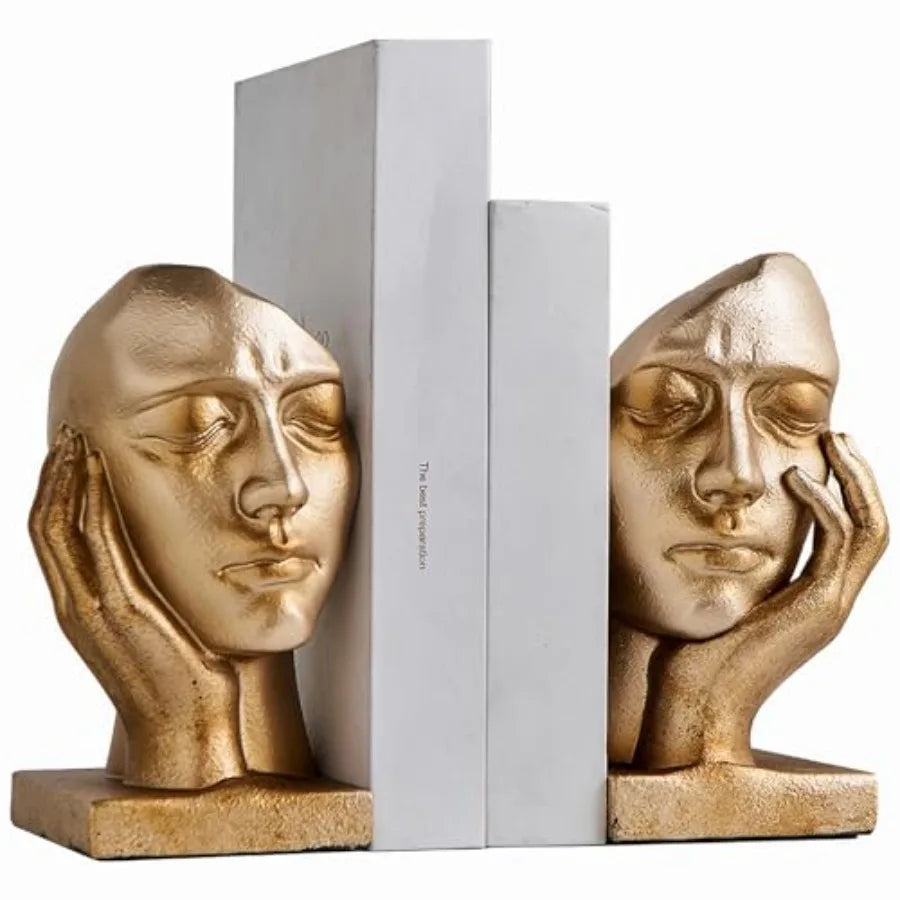 Vintage Thinker Book Ends Gold Heavy Duty Bookends for Home Office and Living Room Shelves Decorative Book Stopper with Antique