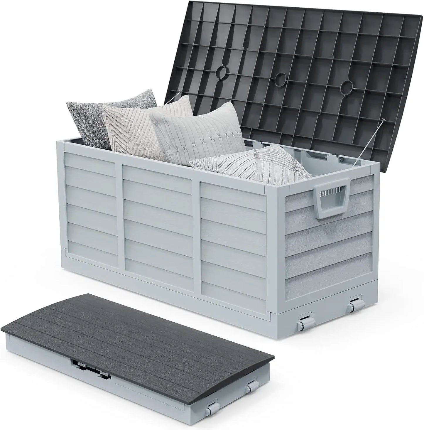 75 Gallon Outdoor Storage Box, Lockable Plastic Storage Containers with Lid, Patio Deck Box Furniture for Garden,