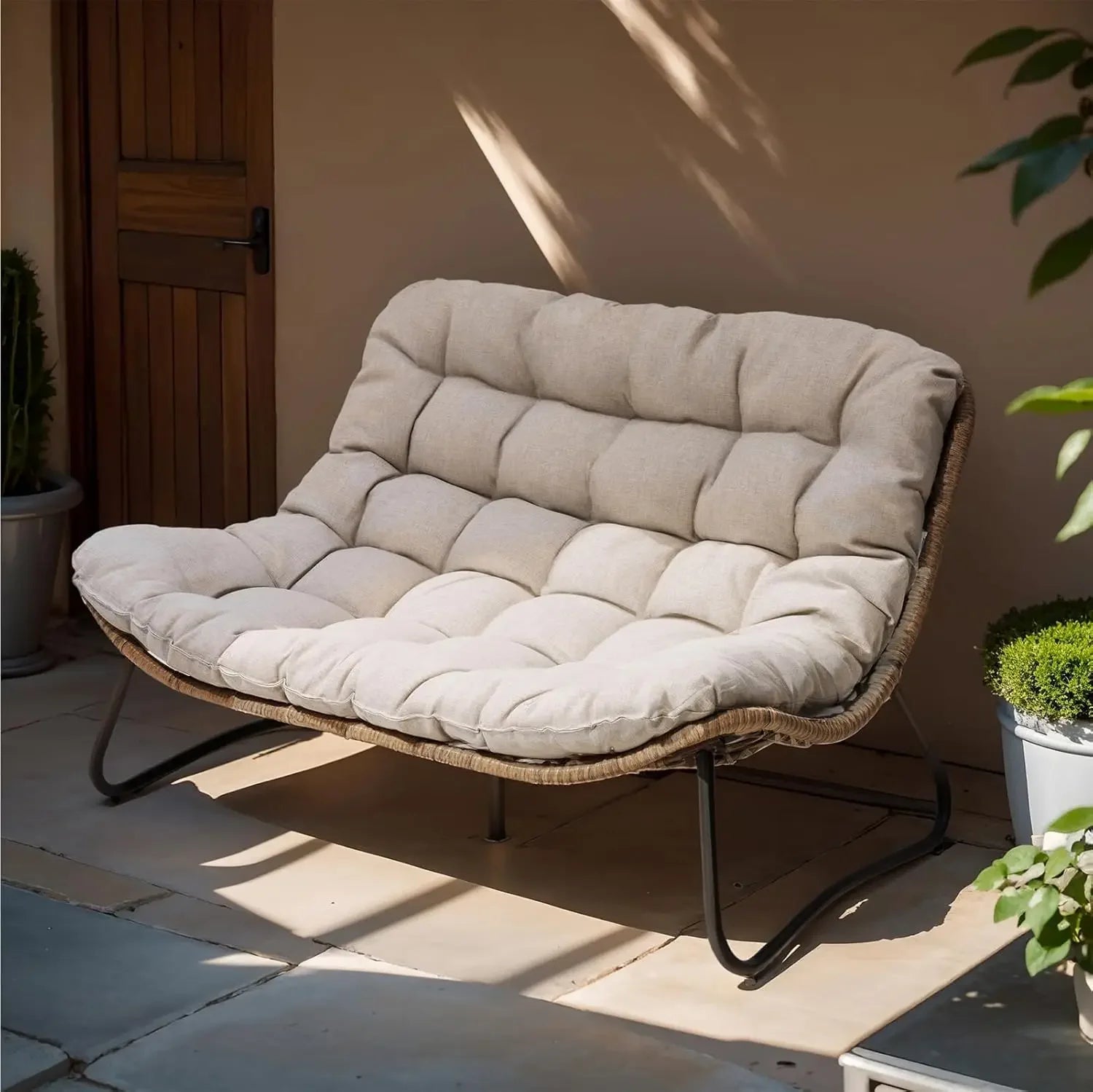 BestsellerOutdoor Loveseat, 2 Seater Outdoor Couch with Soft Cushion, All-Weather Boho Rattan Patio Furniture for Balcony