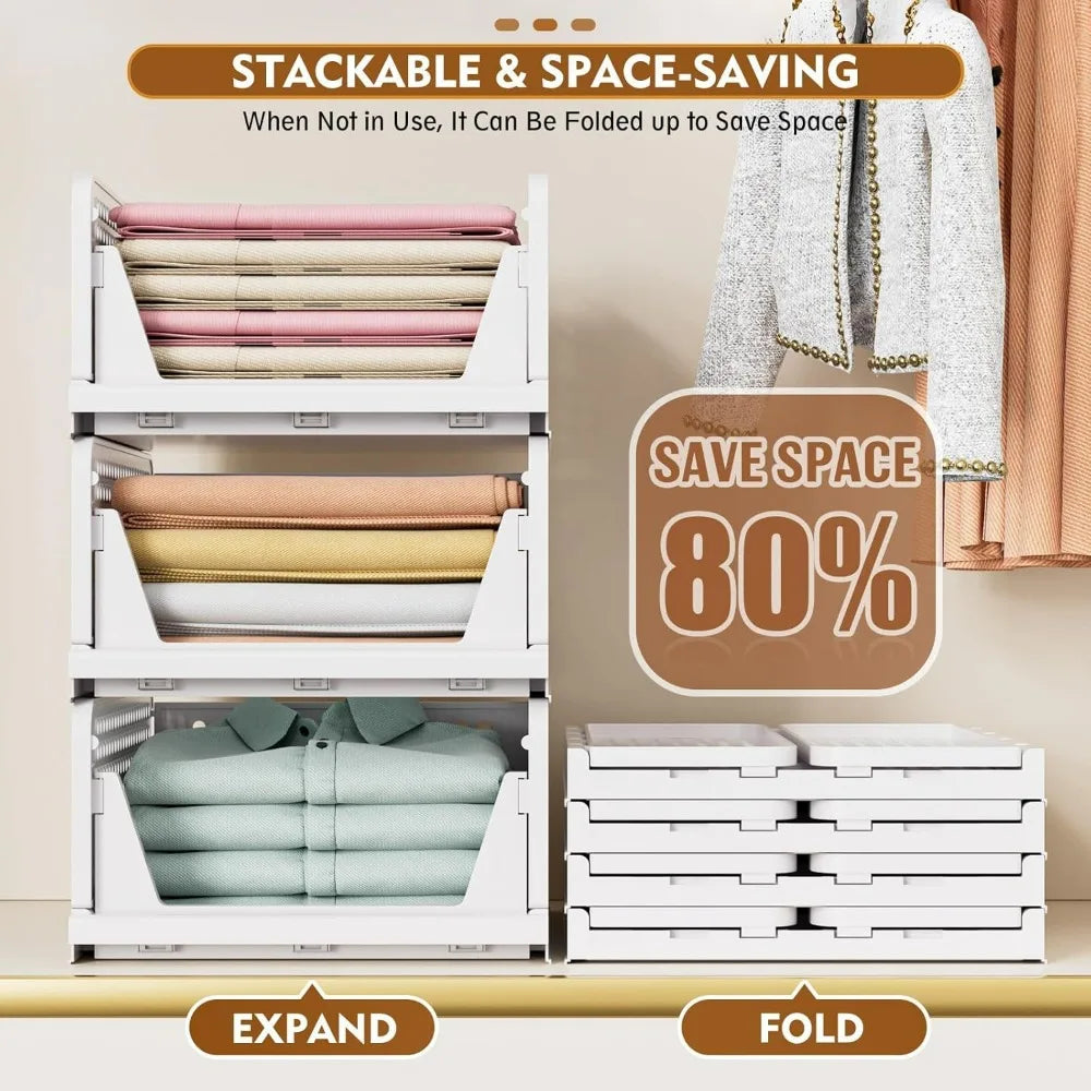 SNSLXH 5 Pack Stackable Closet Storage Basket Multifunctional &amp; Foldable Closet Organizer for Bathroom Kitchen Laundry Room
