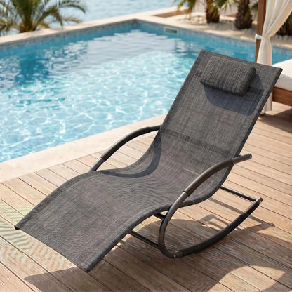 HiMISS Outdoor Rocking Lounge Chair With Detachable Pillow
