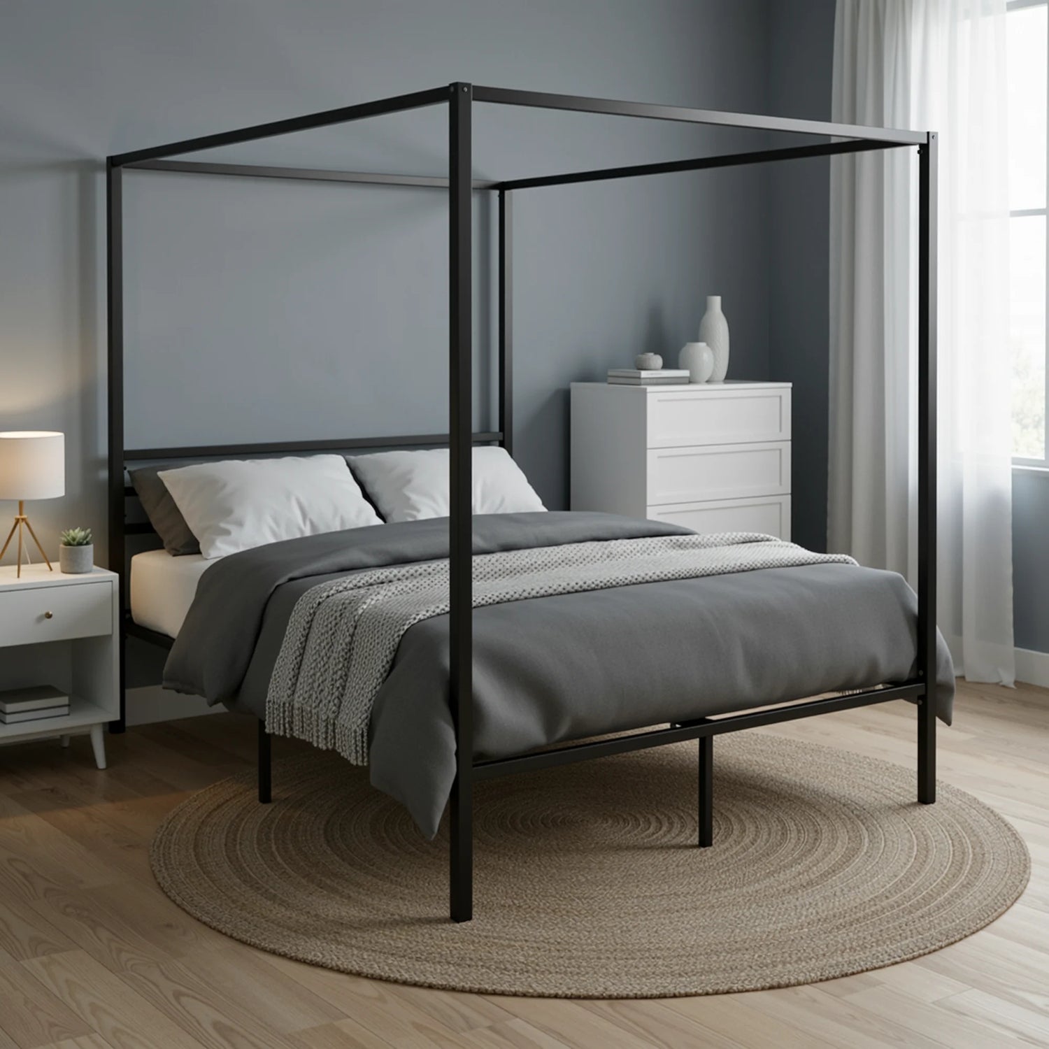 HOOMIC Full/Queen 4-Poster Canopy Bed Frame Modern Protective Full Surround Structure, Strong Support, No Box Spring Needed
