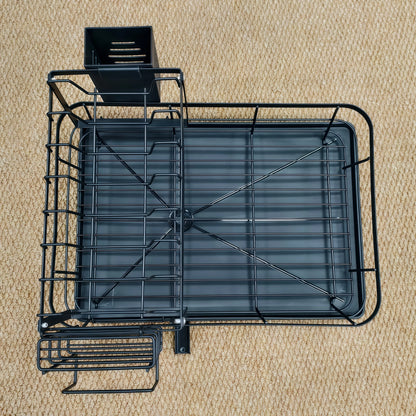 2-Tier Expandable Dish Drying Rack, Metal Kitchen Dish Rack and Drainboard Set with Knife Fork Holder &amp; Cutting Board Organizer for Countertop