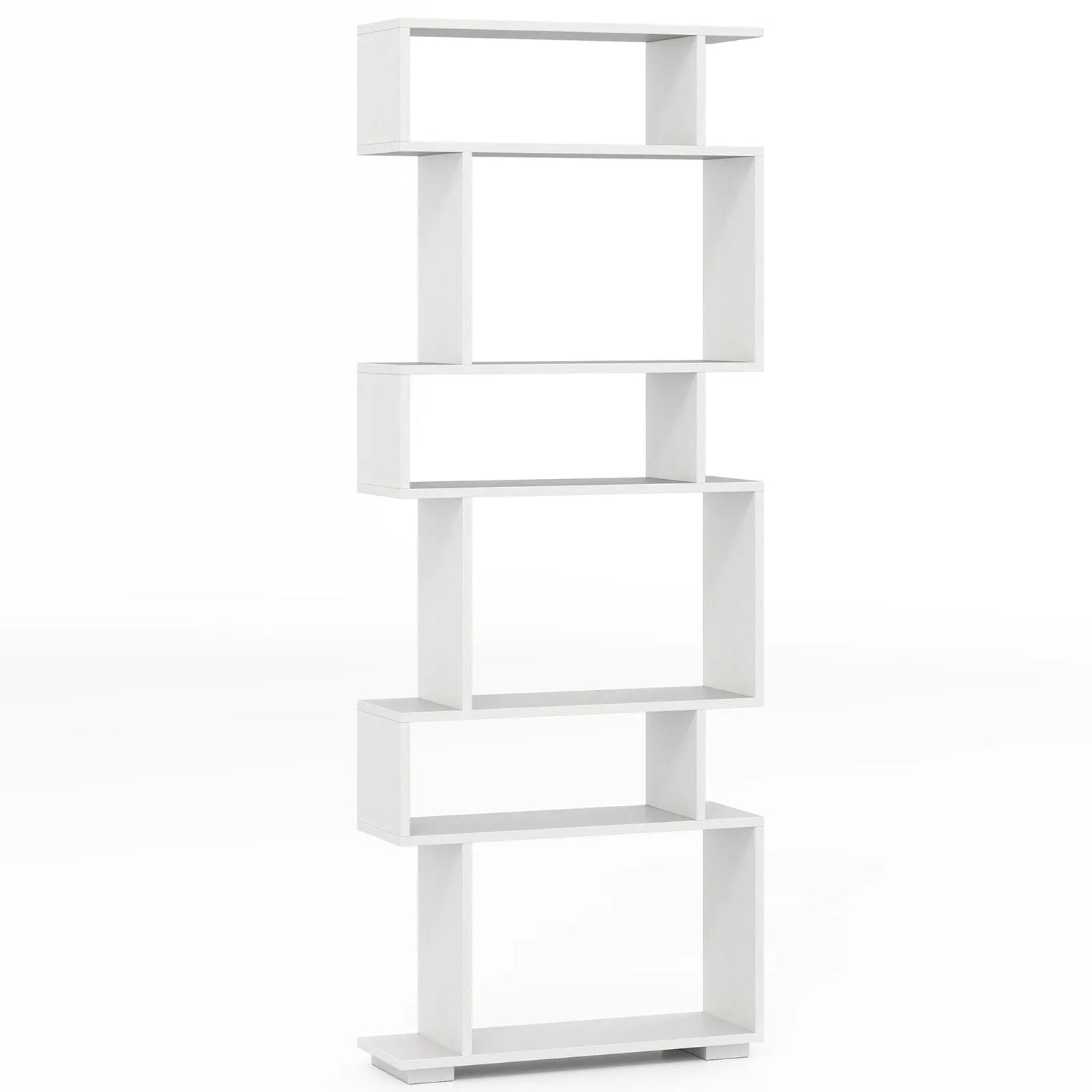6-tier Storage Bookshelf S-shaped Geometric Bookcase w/ Anti-toppling Kits